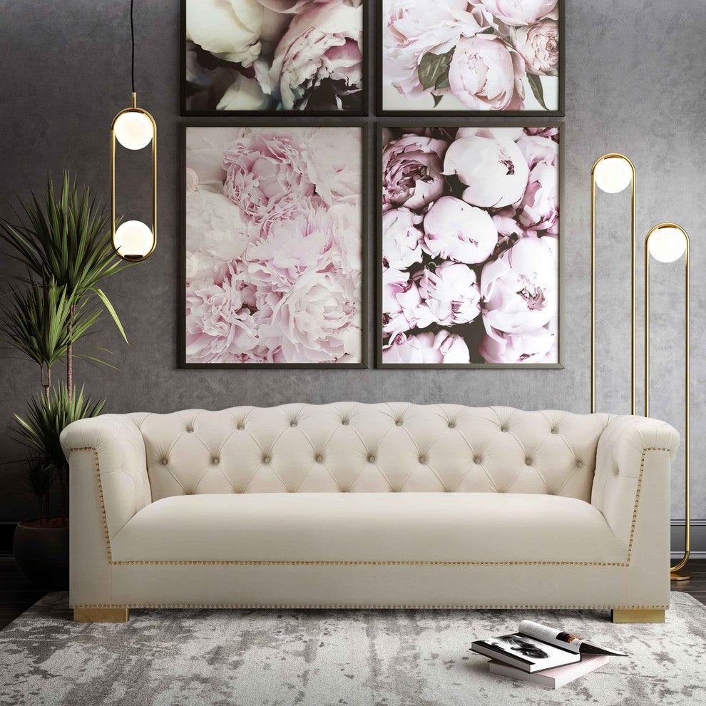 Farah Velvet Sofa, Cream