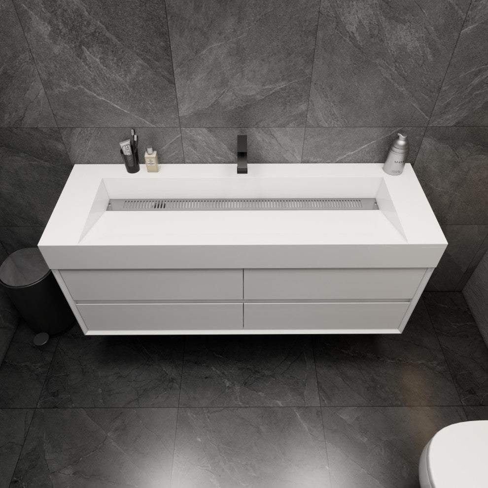 MAX 60" Single Floating Bath Vanity With Acrylic Sink, Gloss White