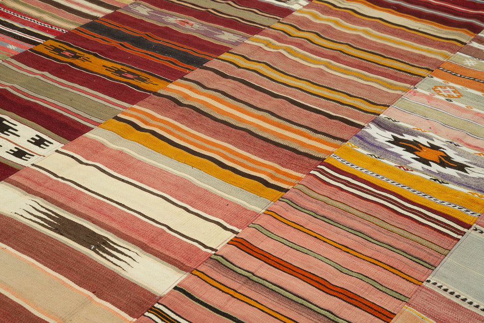 Rug N Carpet - Handmade Turkish 10' 0'' x 13' 3'' Vintage Patchwork Kilim Rug