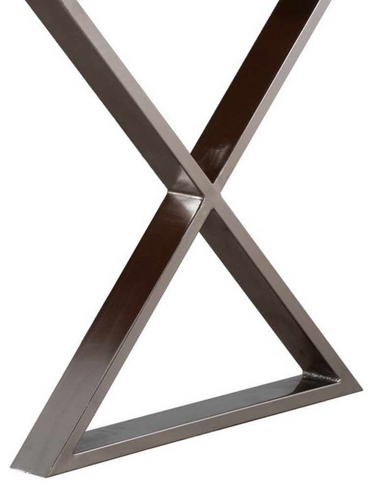 Benzara BM286414 70" Modern Dining Table, Wood Tabletop Crossed Legs, Brown