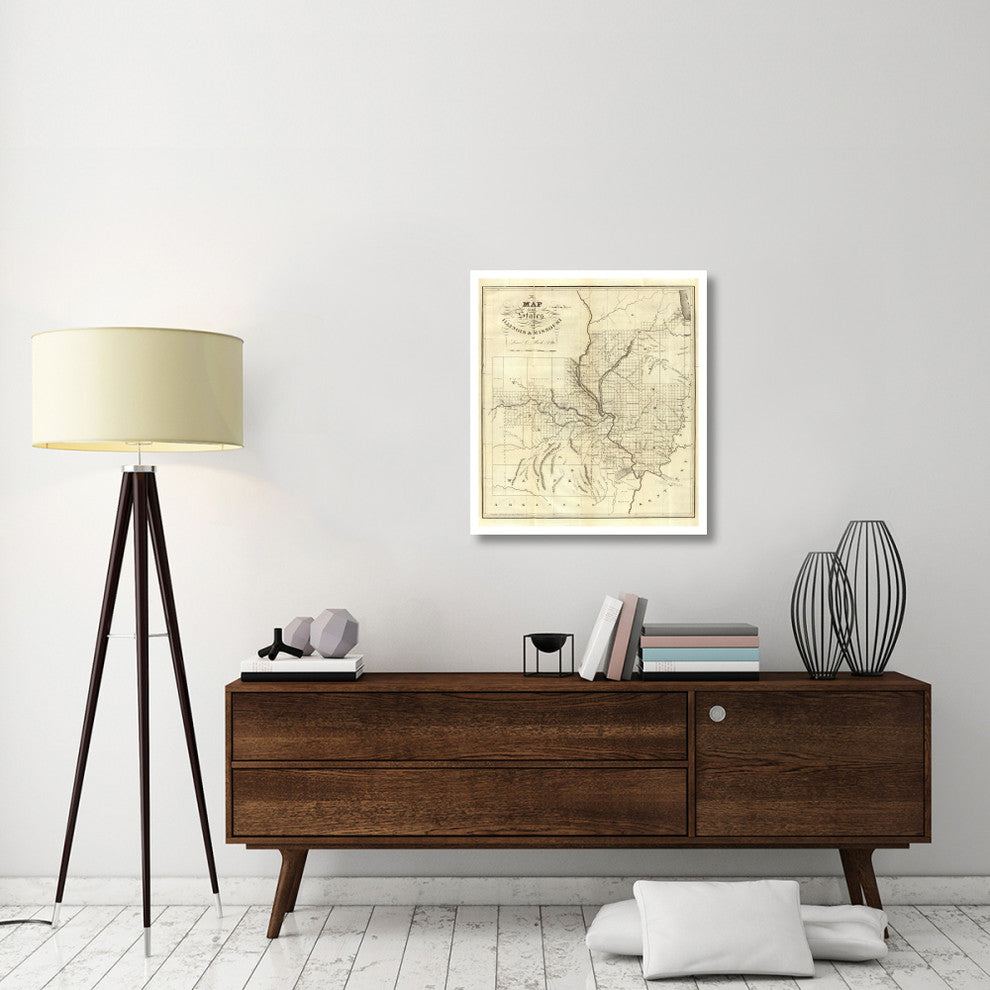 "Map of the States of Illinois & Missouri, 1823" Print by Lewis C. Beck, 29"x32"