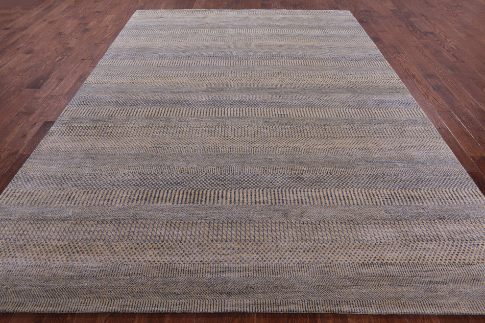9' 0" X 12' 1" Savannah Grass Wool and Silk Handmade Rug Q11994