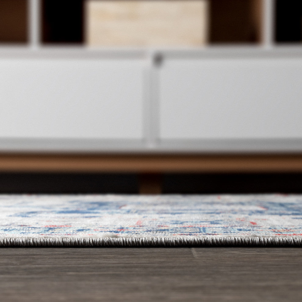 Modern Persian Vintage Moroccan Light Grey/Blue 2' x 8' Runner Rug