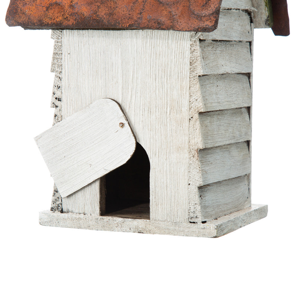 12"H Washed White Distressed Solid Wood Cottage Birdhouse