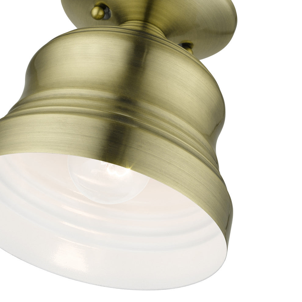 Livex Lighting Endicott 1-Light Bell Petite Bell Semi-Flush, Antique Brass/White