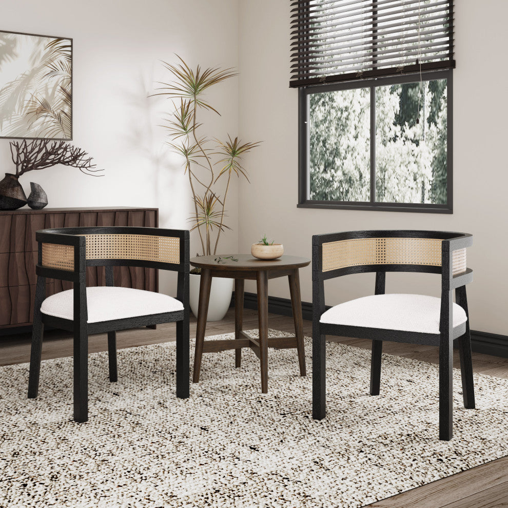 GDF Studio 3-Piece Bistro Set, Mid-Century End Table & 2 Chairs, Beige/Black