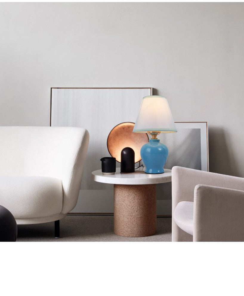 Modern mini table lamp kids ceramic table light with linen white fabric shade