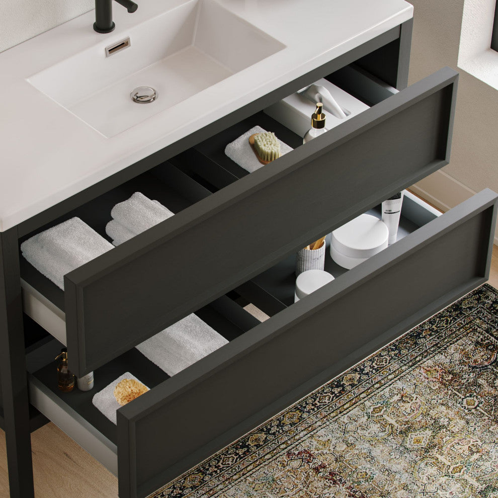 The Shiloh Bathroom Vanity, Charcoal Oak, 48", Single Sink, Freestanding