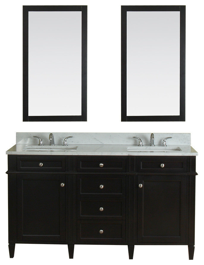 Samantha 60" Bathroom Vanity With Carrera Marble Top and Mirror