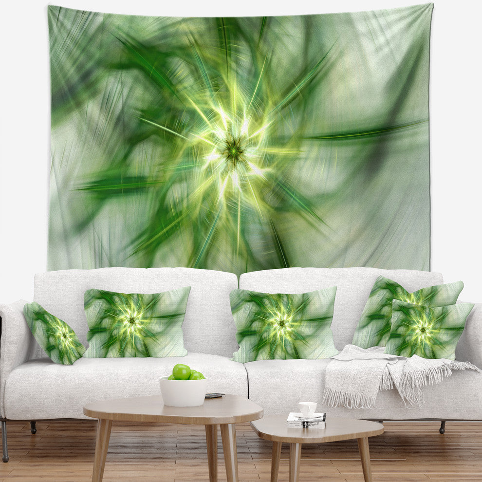 Rotating Bright Green Flower Abstract Wall Tapestry, 80"x68"