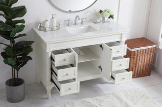 48" Single Bathroom Vanity, Antique White With Ivory White Engineered Marble