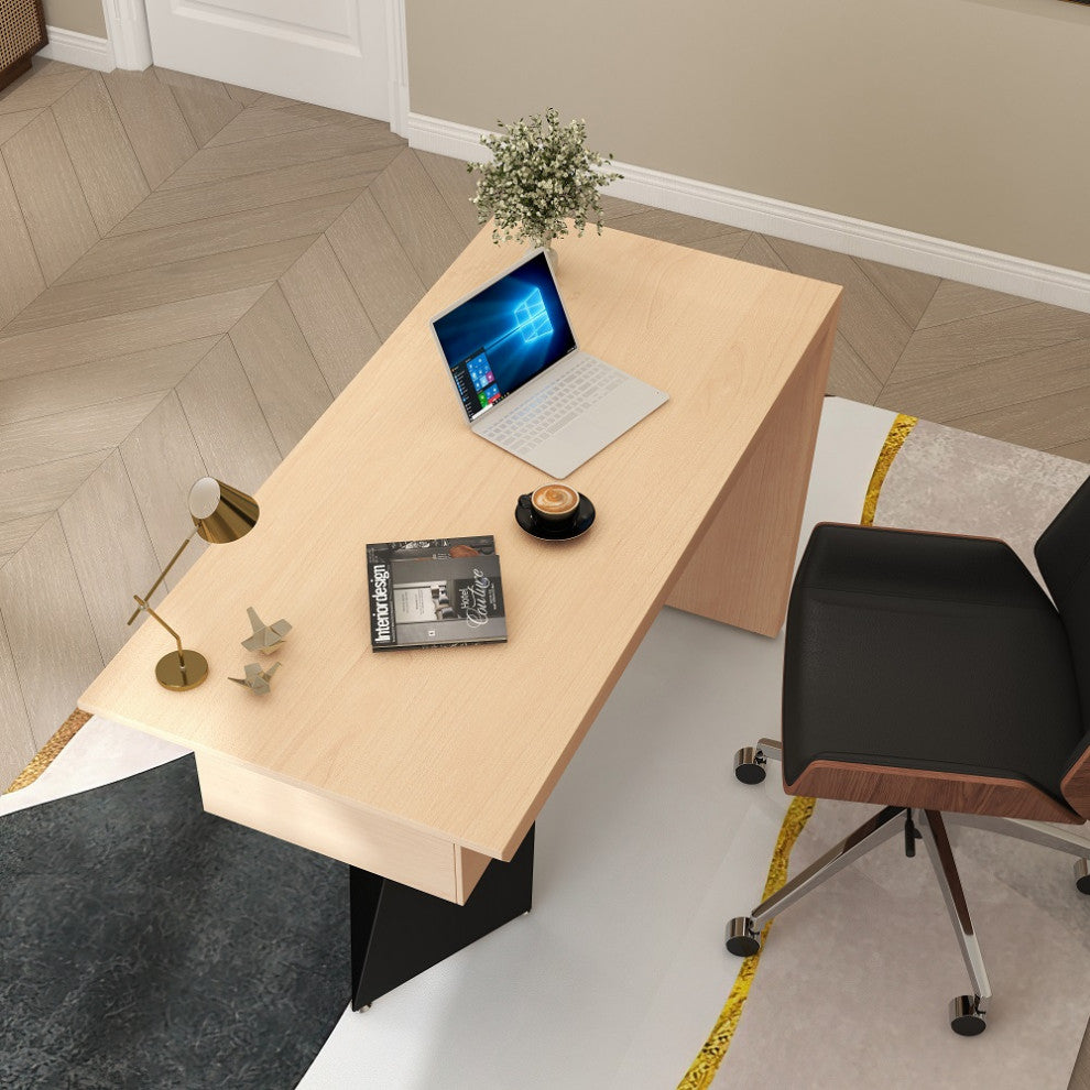 63" Rustic Industrial Natural Wooden Writing Desk for Office with Drawer