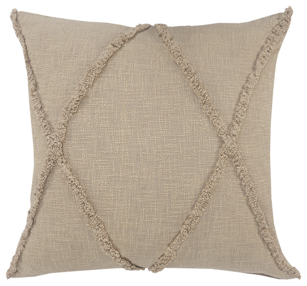 Boho Diamond Tufted Cotton Throw Pillow, Taupe, 20" X 20"