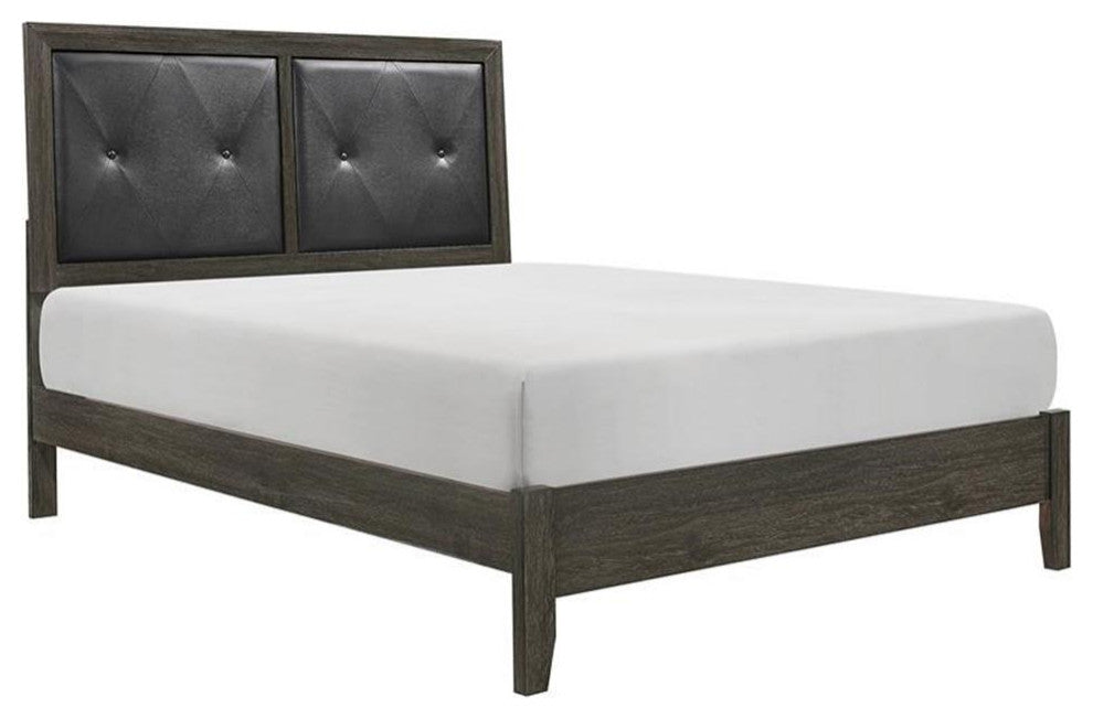 Lexicon Edina Contemporary Wood and Faux Leather Queen Bed in Dark Gray/Black
