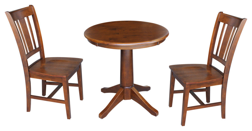30" Round Top Pedestal Table - With 2 San Remo Chairs, Espresso