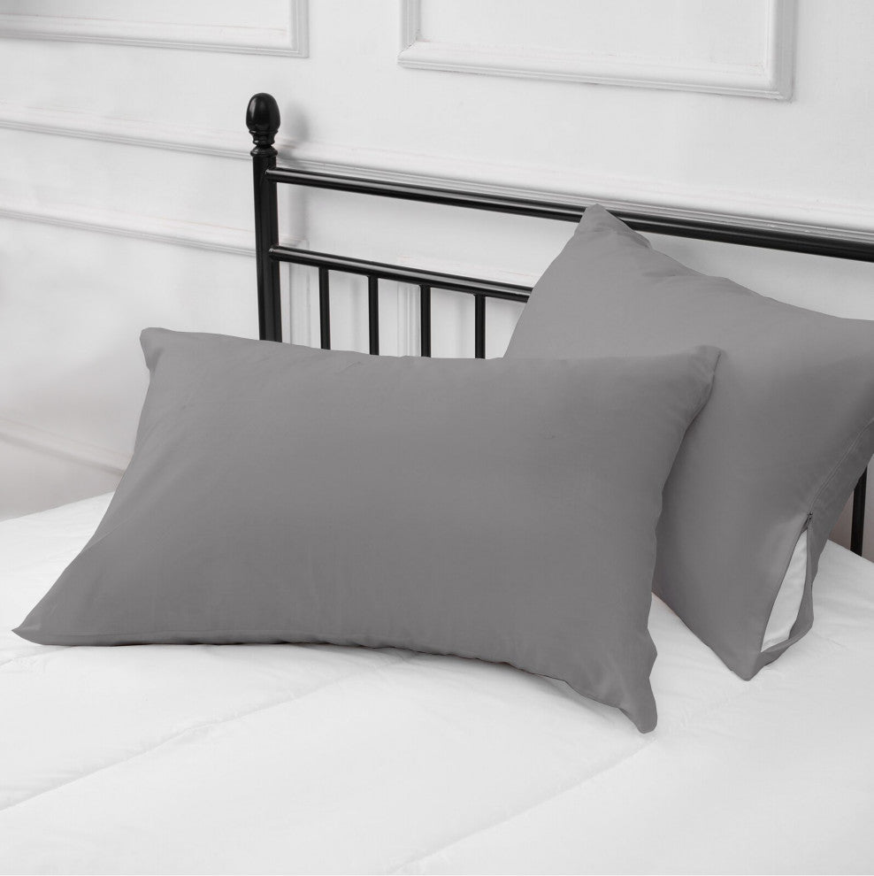 Organic Cotton Pillowcase Pair 300TC GOTS Certified, Dark Gray, Queen 21"x32"