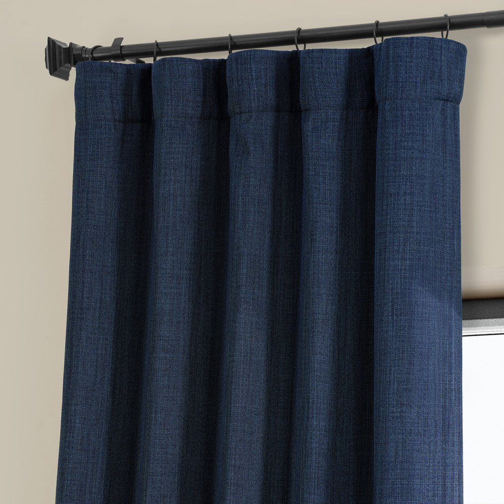 Faux Linen Darkening Curtain Single Panel, Indigo, 50"x120"