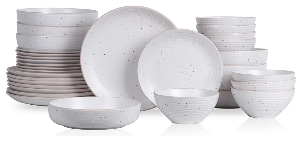 Stone Lain Lauren Stoneware 32 Piece Dinnerware Set, Off White