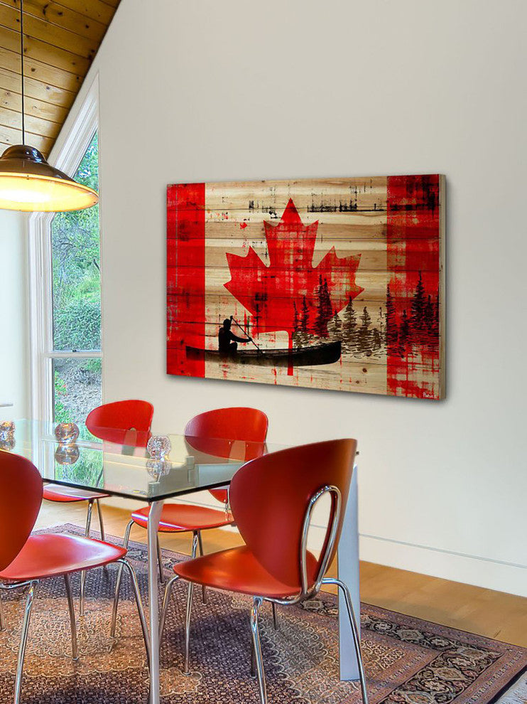"Canadian Canoe" Print on Natural Pine Wood, 60"x40"