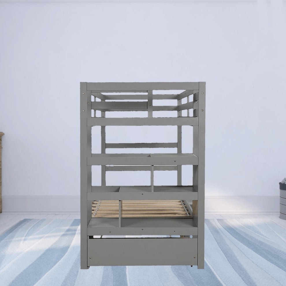 Gray Twin Over Twin Contemporary Bunk Bed With Stairs