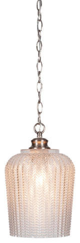 Cordova 1-Light Chain Hung Pendant, Brushed Nickel/Clear Textured
