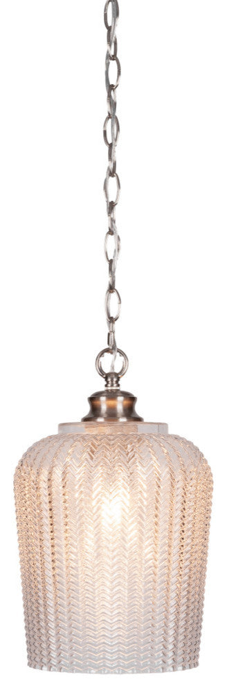 Cordova 1-Light Chain Hung Pendant, Brushed Nickel/Clear Textured