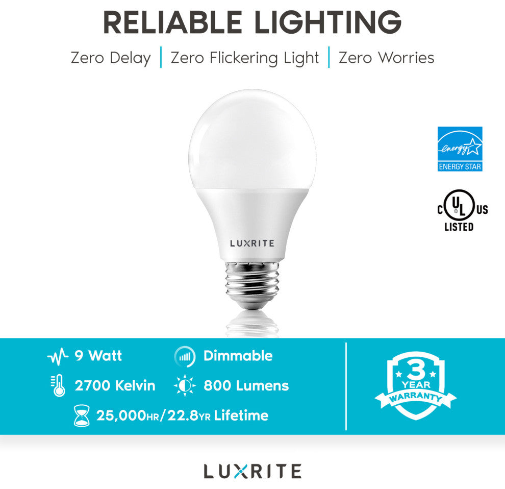 A19 LED Bulb Bright White 800lm 9W Enclosed Fixture Rated 4 Pack