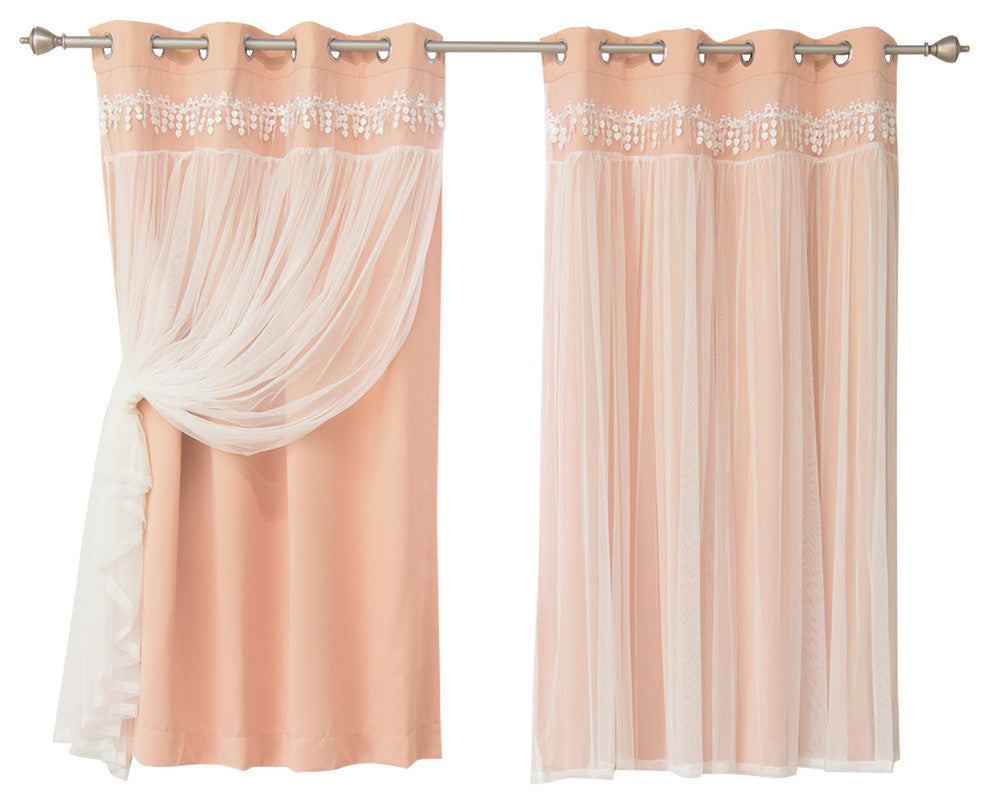 Lace Overlay Blackout Curtains, Indie Pink, 63"