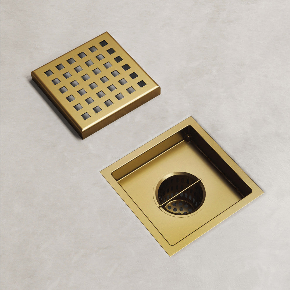 VIGO Elan Linear Shower Drain, Matte Brushed Gold, 4"