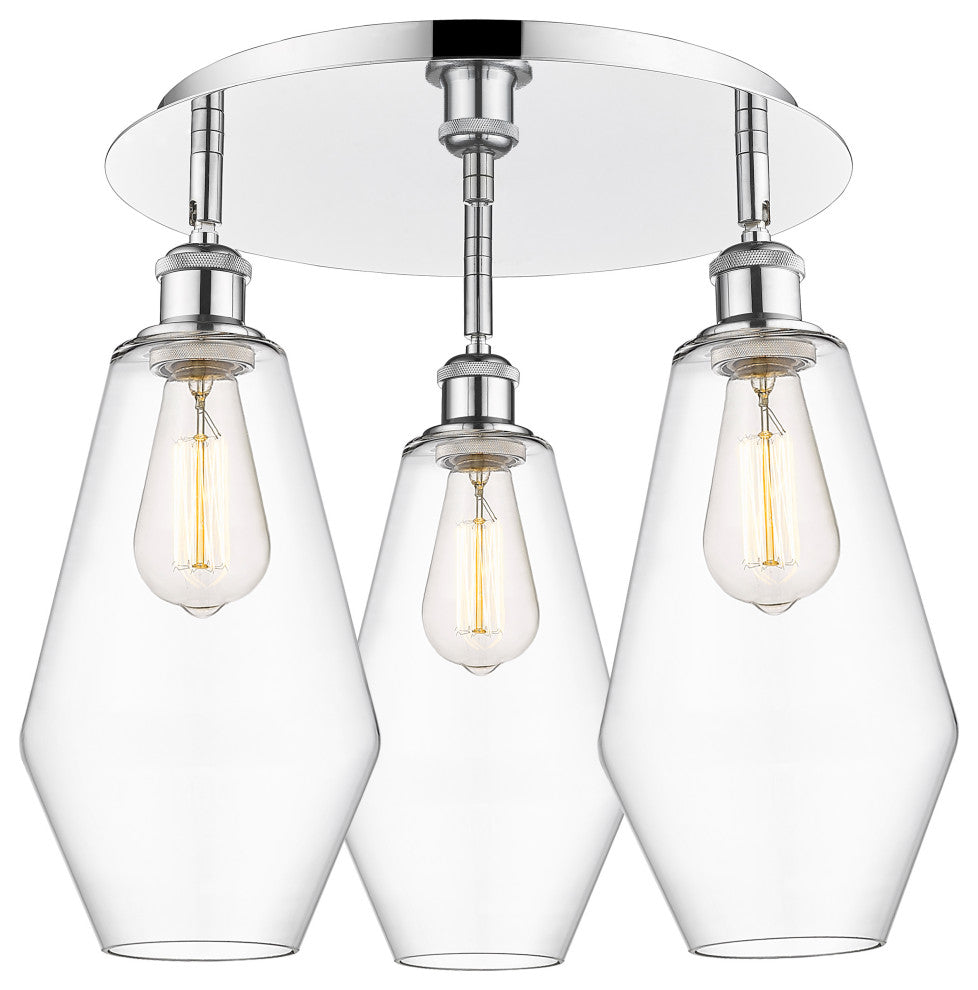 Cindyrella-3 Light 19" Flush Mount-Polished Chrome, Clear Glass Shade