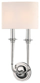 Lourdes, 2-Light Wall Sconce, Polished Nickel Finish, Off White Linen Shade