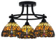 Paramount 3-Light Semi-Flush Light, Matte Black, 7" Amber Dragonfly Art Glass