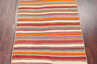 Consigned, Multi Striped Vintage Oriental Flat-Woven Persian Runner Rug 6'x11'