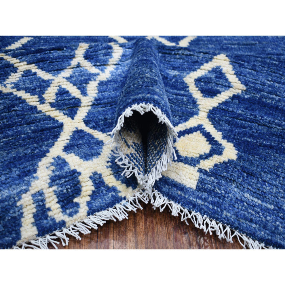 Denim Blue Hand Knotted, Soft and Shiny Wool, Moroccan Berber Rug, 12'3"x14'3"