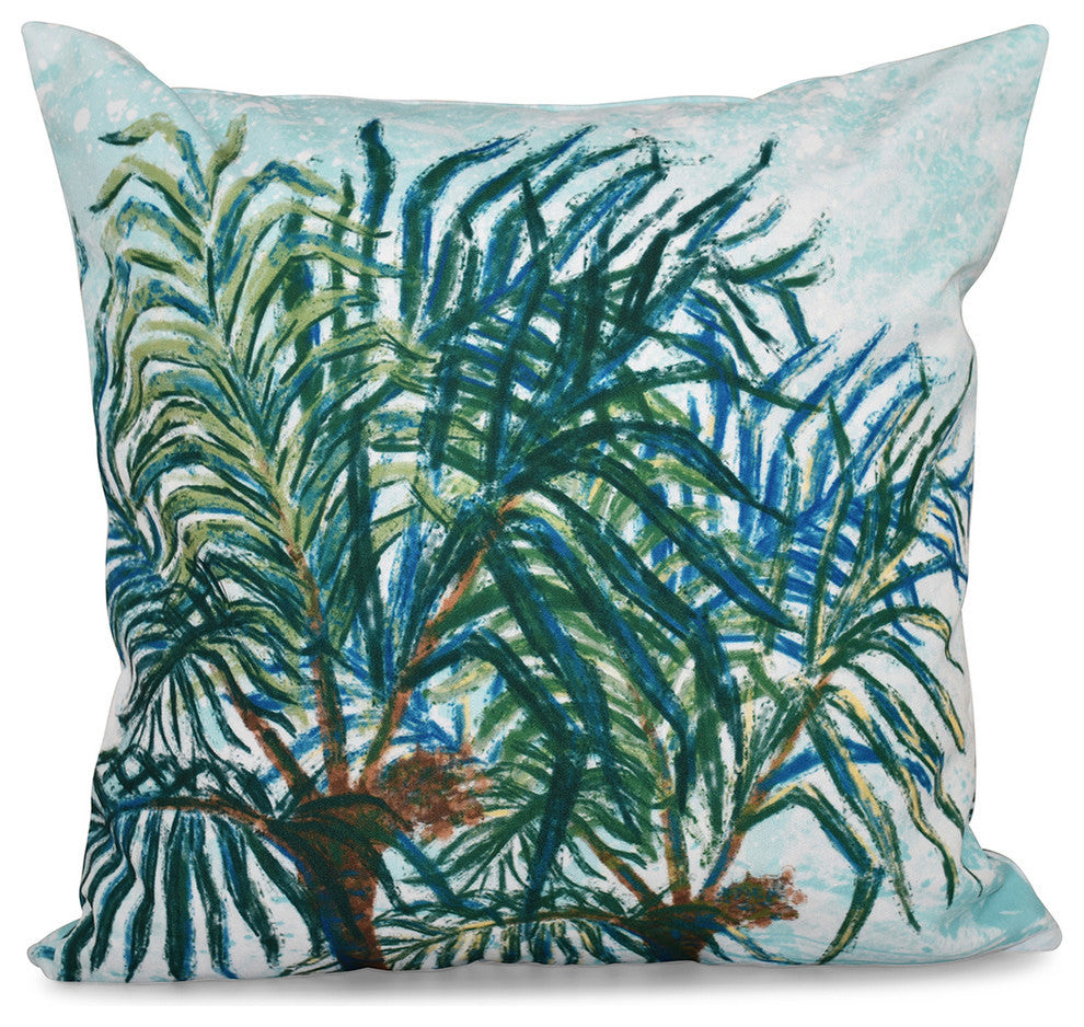 Palms, Floral Print Pillow, Aqua, 20"x20"
