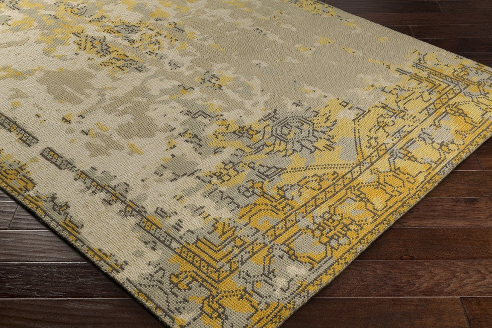 Hoboken Traditional Bright Yellow, Taupe Area Rug, 6'x9'