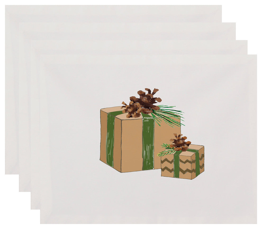 Nature's Gift 18"x14" Off White Holiday Print Placemat, Set of 4