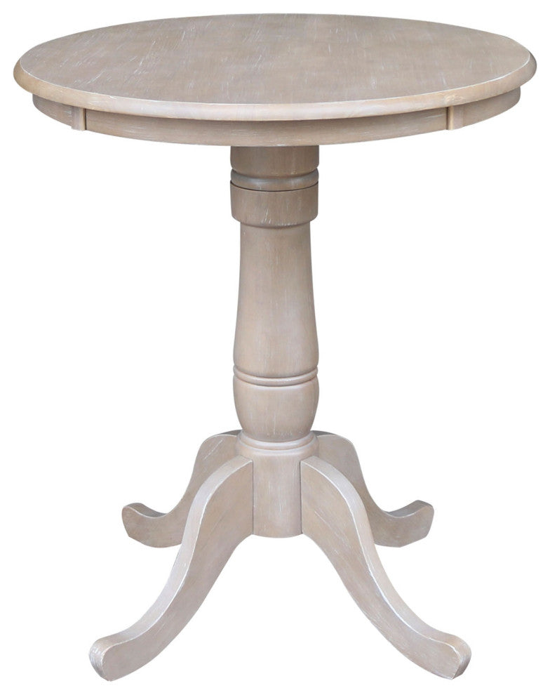 Round Top Pedestal Table, Washed Gray Taupe, 30 Inch Round
