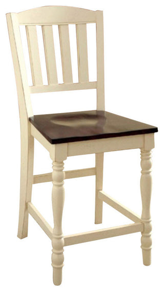 Benzara BM131212 Cottage Counter Height Chairs, White and Cherry, Set of 2