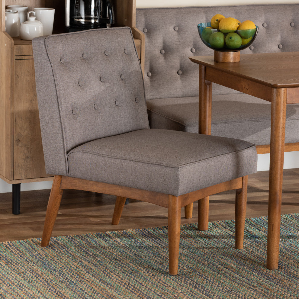 Riordan Mid-Century Modern Gray Fabric Walnut Brown Finished Wood Dining Chair