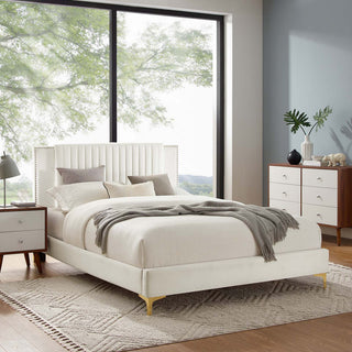 Zahra Channel Tufted Performance Velvet King Platform Bed, White