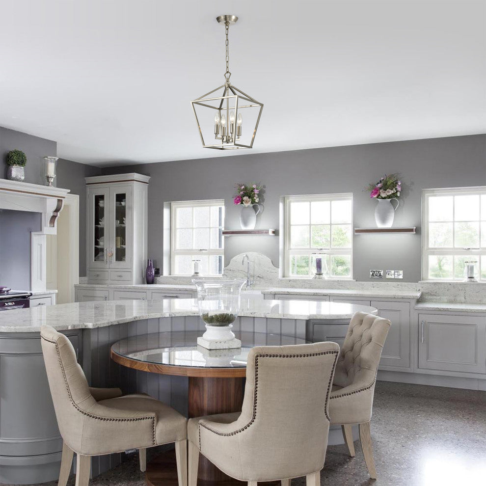 4-Light Brushed Nickel Lantern Pendant Chandelier 12 in.