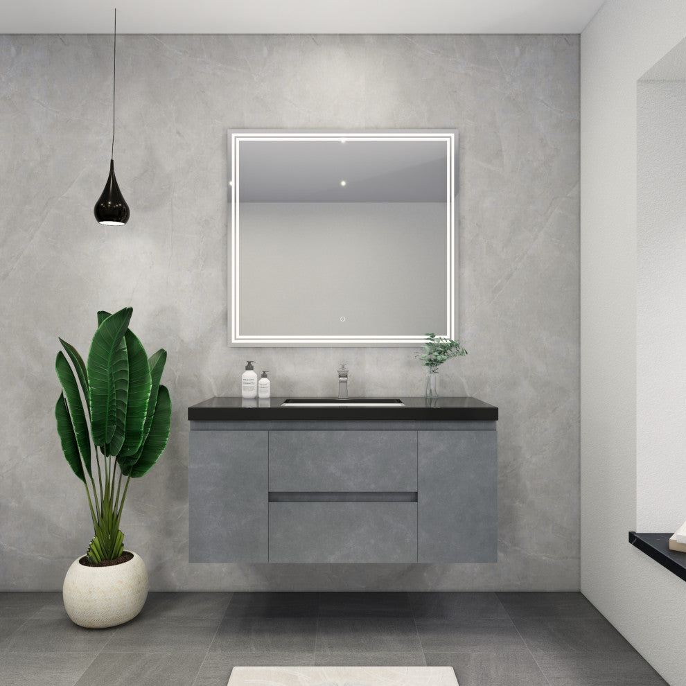 Belli 48" Wall Mounted Single Bathroom Vanity Set, Cement Gray, Matt Black Top