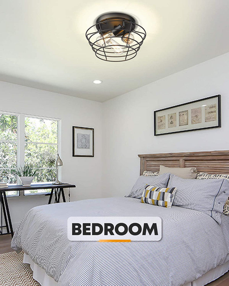 3 light cage Ceiling Light Fixture Flush Mount black Close to Ceiling Light