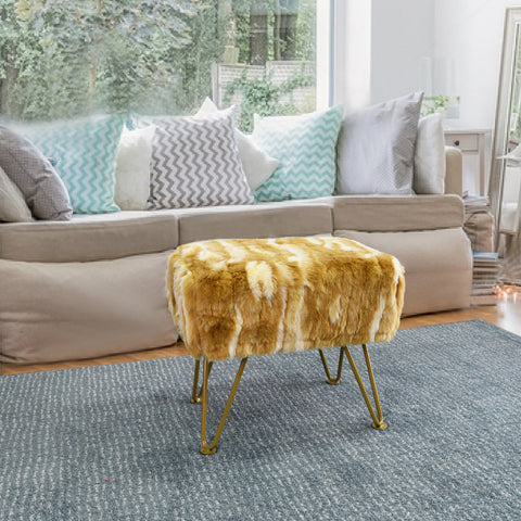 Soft Faux Fur Ottoman Fuzzy Entryway Bench Seat Gold 19