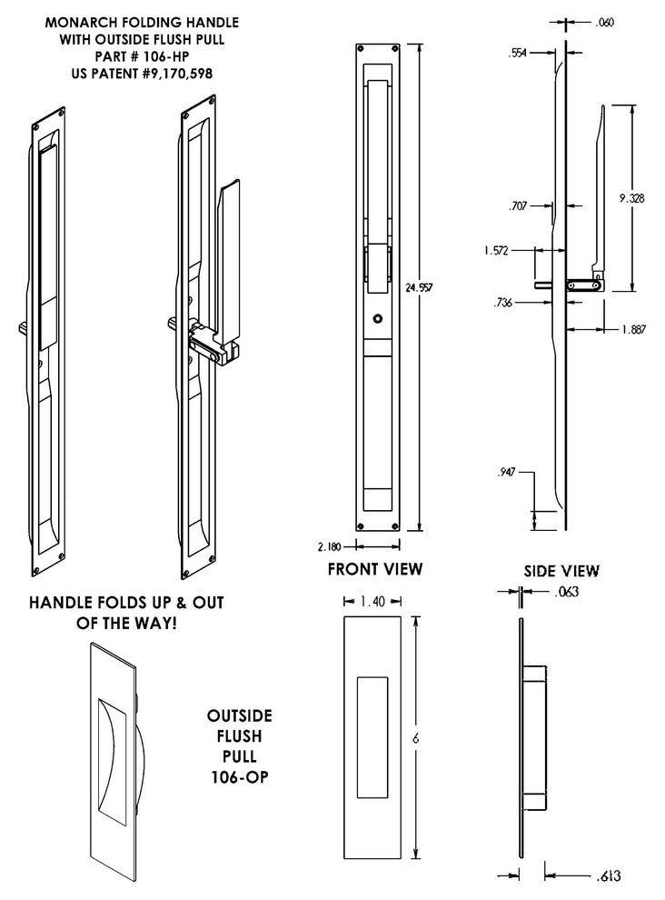 Monarch Folding Lift and Slide Handle Complete Set, Polished Stainless Steel