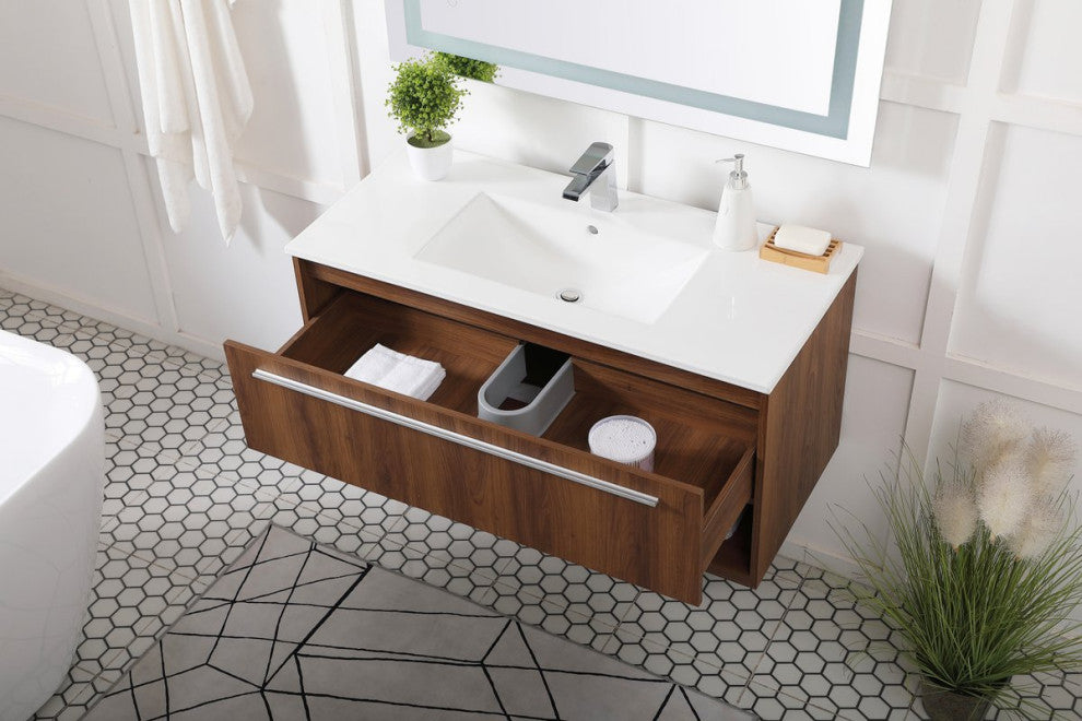 40" Single Bathroom Floating Vanity, Walnut Brown