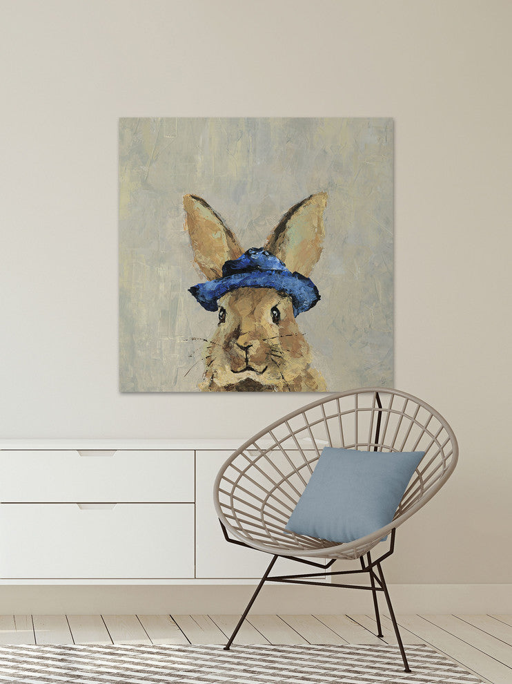 "Blue Hat Rabbit" Painting Print on Wrapped Canvas, 48"x48"