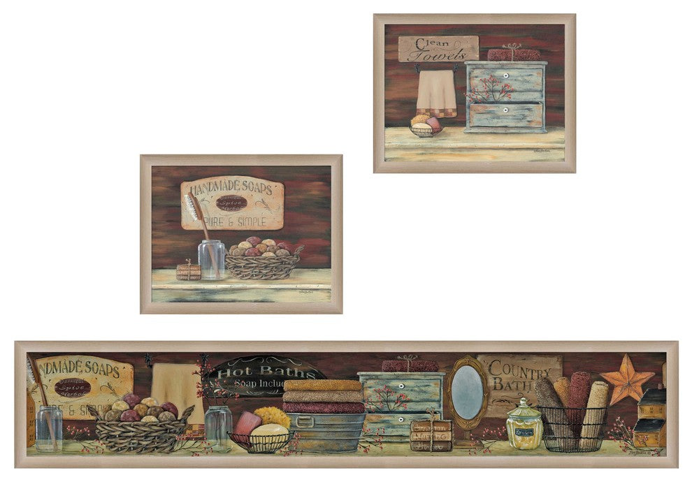 "Country Bath I" Collection By Pam Britton, Printed Wall Art, Beige Frame