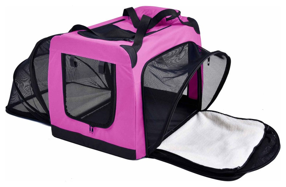 Hounda Accordion Collapsible Dual-Sided Expandable Pet Crate, Pink, X-Small